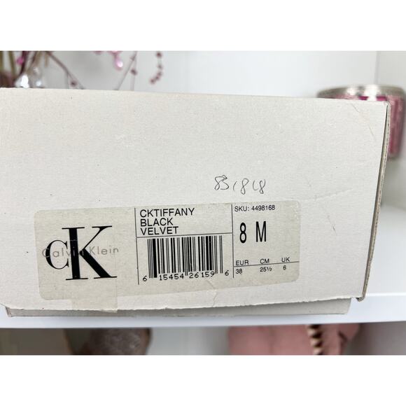 Calvin Klein Black Tiffany Velvet Heeled Loafers Silver Logo Hardware Size 8 M - Picture 11 of 12